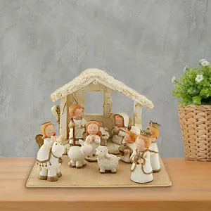 Figurita de resina de Natividad navideña, figurita de Natividad con Creche (juego de 11)