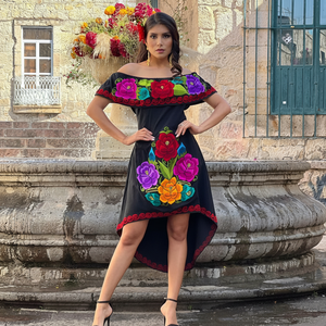 ชุดเดรสโบฮีเมียนโชว์ไหล่เซ็กซี่ชุดเดรสโชว์ไหล่ชุดเดรสยาวถึงเข่าชุดปาร์ตี้คุณภาพสูงชุดเดรสปักลายสำหรับเด็กผู้หญิง - Product Image 1