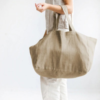Vente en gros personnalisée Logo français grand marché sac de plage filles cadeau rustique lin épicerie sac à provisions femmes 100% lin sac fourre-tout