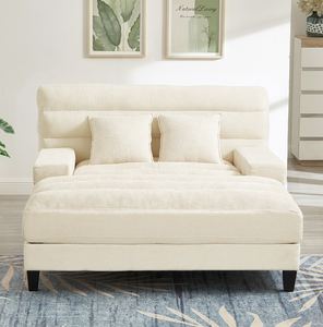 Modern Convertible Chaise Lounge Sofa <b>Bed</b> 57.1" Chenille Upholstered Adjustable <b>Backrest</b> LED Light Strip Living Room - Product Image 2