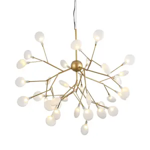 Nordic Modern Decorative Art Flower Copper Pendant Light Glass acrylic Firefly Chandelier