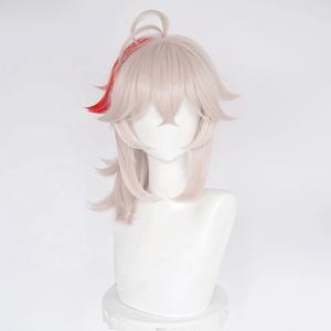 วิกผมอนิเมะ genshin 45ซม. สีชมพูเข้มขนาดกลางสีแดงผสม kaedehara <span class=keywords><strong>kazuha</strong></span> คอสเพลย์ผมสังเคราะห์ทนความร้อน - Product Image 5