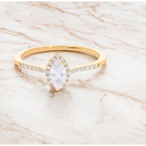 KEEVA JEWELS Bague de fiançailles en argent plaqué or Moissanite ronde et autre coupe avec halo Produit de haute qualité - Product Image 4