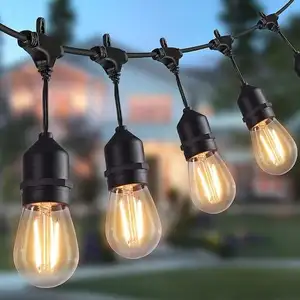 Lampu tali LED 15M tahan air dalam ruangan luar ruangan kelas komersial E26 E27 jalan taman teras halaman belakang lampu tali liburan