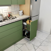 Gabinetes de Cocina Modernos en Verde Salvia, Estilo Nórdico, en Forma de L, Módulos de Cocina con Gabinetes de Pared con Acabado de Madera