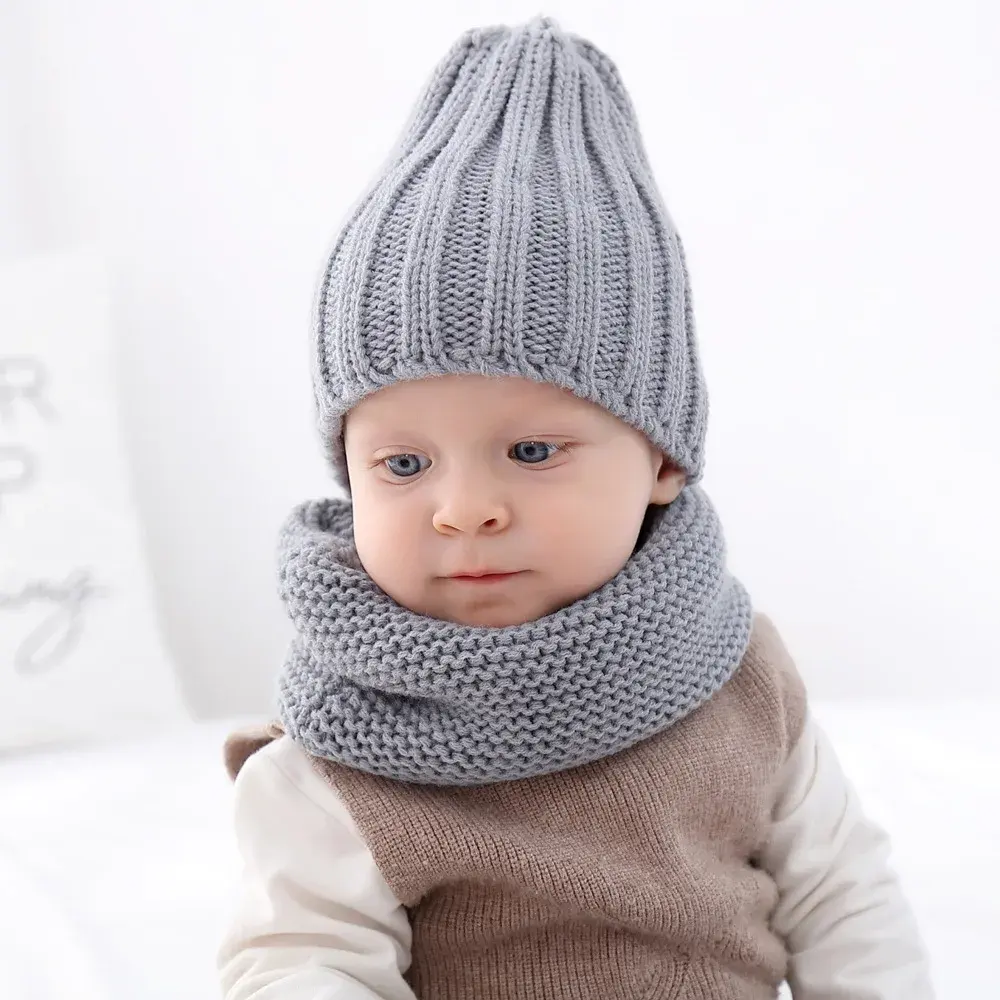 2023 סיטונאי תינוק ילדים באיכות גבוהה אקריליק חורף סרוג כובע כפה סט צעיף