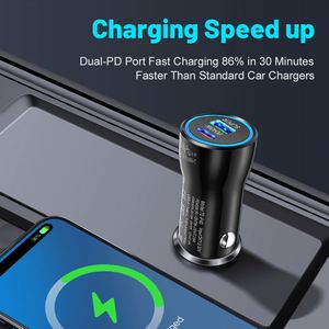 Chargeur de voiture USB-C avec charge rapide (QC3.0/PD) 75W, design magnétique, matériau ABS ignifuge pour téléphone portable et appareil photo - Product Image 2