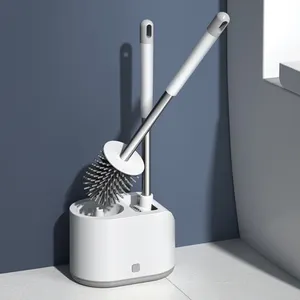 Wall Mounted Toilet Brush Holder Set Plastic Double Brush Head Holder Sort TPR Cleaning Silicon Toilet Brush For Bathroom