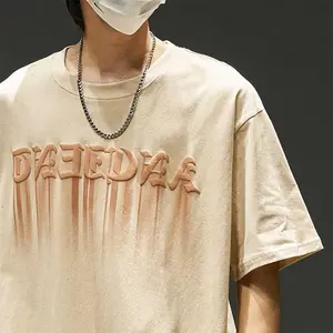 Camiseta de manga corta personalizada con logo de espuma, Camisa de algodón grueso versizada