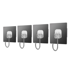 Stainless Steel Wall <b>Hook</b> Rectangle Shape Self-Adhesive Transparent Base Minimalist Design for Clothing Storage - Product Image 6