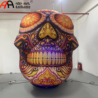 Calavera de Azúcar Inflable Gigante de 3m con Diseño Floral para Decoración de Halloween, Día de Muertos, Eventos al Aire Libre y Publicidad