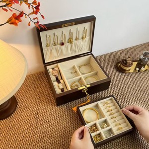 Solid Wood Double Layer Lockable Jewelry <b>Box</b> 25x18.8x9.5cm With Compartments For Storage - Product Image 2