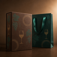 Boîte cadeau de luxe pour vin, écologique et recyclable, avec sac en papier artistique, fermoir magnétique, motif gaufré et pelliculage mat