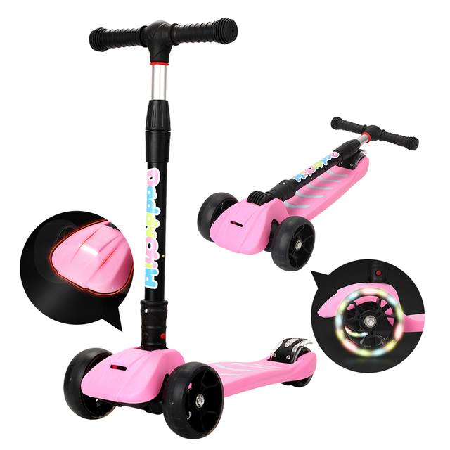 Foldable Adjustable LED Light 3 Wheel Kids Kick Scooter with Music