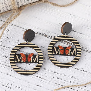 Boucles d'oreilles en bois rayures géométriques rondes creuses papillon pendentif boucles d'oreilles pour femmes Uionen 1110 - Product Image 3