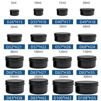 Boîtes en aluminium rondes mates noires de 5 à 500 ml en stock chez le fabricant pour le thé, les cosmétiques, l'onguent de consoude, la cire de voiture, les pâtes, les boîtes cadeaux