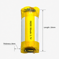 Batterie cylindrique 90 mAh, cellule CB UN38.3 MSDS IEC62133, petite batterie au lithium en pochette 3,7 V, batterie 08200