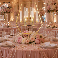 Candélabre en métal hexagonal doré ANNIELU à 10 bras, porte-bougie en tube acrylique, centre de table pour mariage, banquet, décoration d'événements
