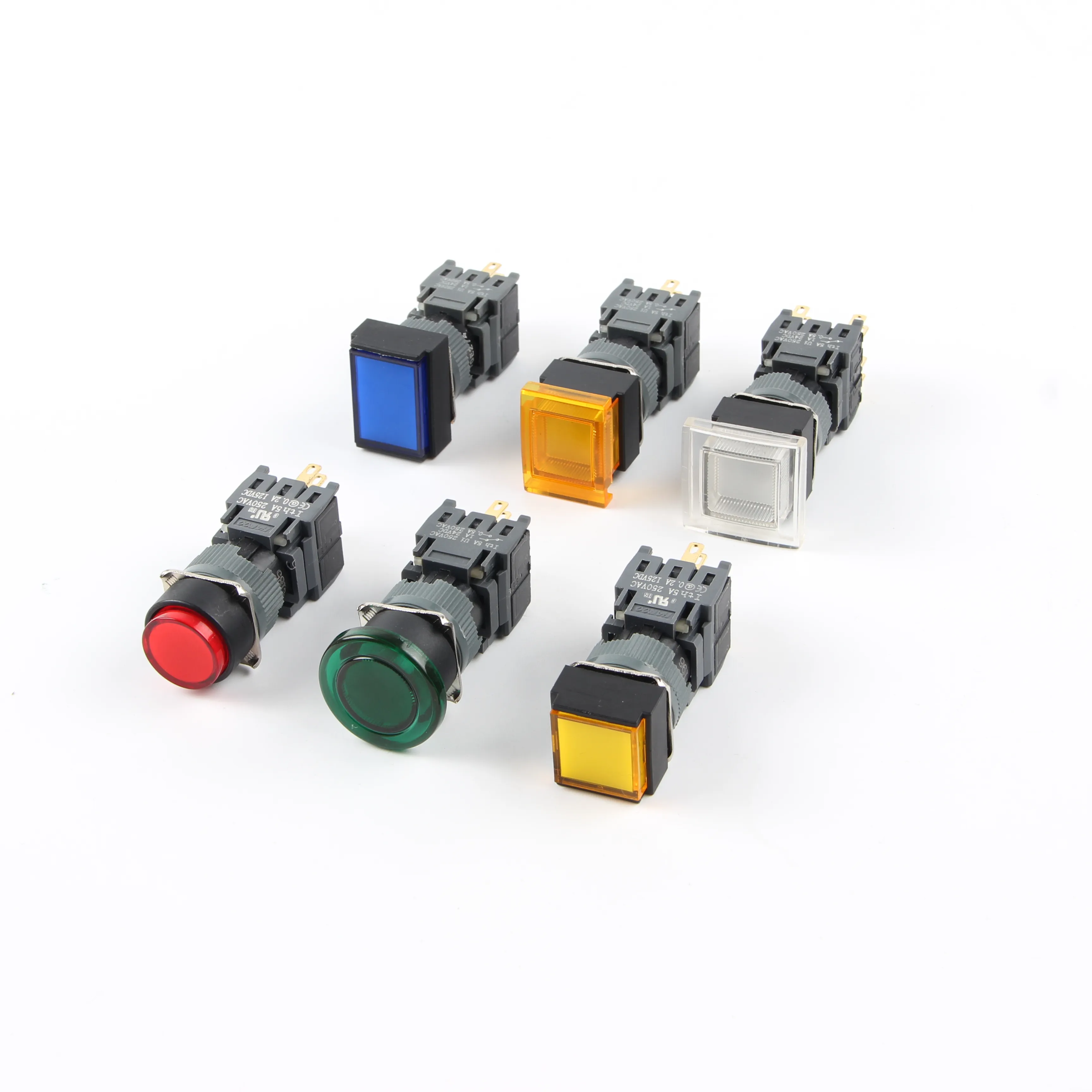 Kilit olmadan 16mm anlık sarı renk kafa 8pins push button mikro anahtarı 3A 250V 12v led açik kapali push button güç anahtarı