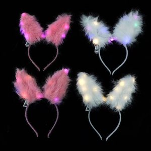 Mới lông dạ quang Vòng hoa hairband sừng món quà nhỏ Vàng tai thỏ Headband kẹp tóc 14 ánh sáng ánh sáng sang trọng tai thỏ Headband - Product Image 6