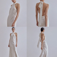 Robe longue en soie de mûrier 100% sans manches, col halter, pour femmes, élégante robe de soirée en soie pour fête, robe moulante pour club
