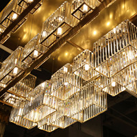 Lustre rectangulaire moderne pour salon, décoration de la maison, lustre suspendu en cristal K9 doré, luminaire suspendu à LED