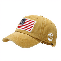 Casquette de baseball en jean brodée drapeau USA, unisexe, ajustable, 6 panneaux, style décontracté en coton pour adulte