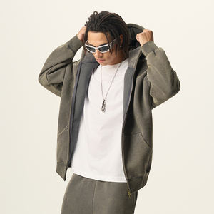 후드티 제조 업체 퍼프 프린팅 DTG 프린트 후드티 하이 퀄리티 두꺼운 필수품 빈티지 지퍼 남성용 워시 지퍼 업 후드 - Product Image 3