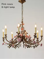 Lustre floral français d'inspiration vintage, lampe suspendue romantique européenne, rose rose