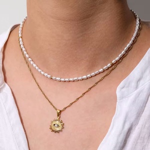 Collier de perles en forme de grain de riz en acier inoxydable plaqué or 18 carats, bijoux personnalisés, vente en gros de bijoux de mode - Product Image 3