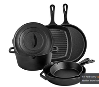 Ensemble de casseroles en fonte 5 pièces, poêle en fonte, plaque de cuisson et cocotte, ensemble de poêles en fonte antiadhésives pour la cuisine à domicile
