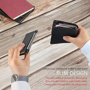 Porte-cartes fin anti-RFID en cuir minimaliste pour femme, portefeuille de poche avant ultra-plat avec blocage RFID, pochette frontale minimaliste - Product Image 5