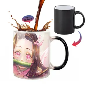 11 oz impression personnalisée imprimé Logo en céramique café chaud eau Sublimation sensible à la chaleur changement de couleur tasse magique tasse