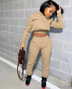 Nuevo Conjunto de Suéter de Moda <span class=keywords><strong>para</strong></span> Mujer, Otoño <span class=keywords><strong>2021</strong></span>, Tallas Grandes, 2 Piezas, Informal, Color Sólido, con Capucha, Grueso - Product Image 4