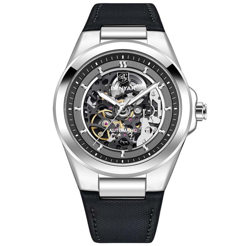 White leather strap with black face