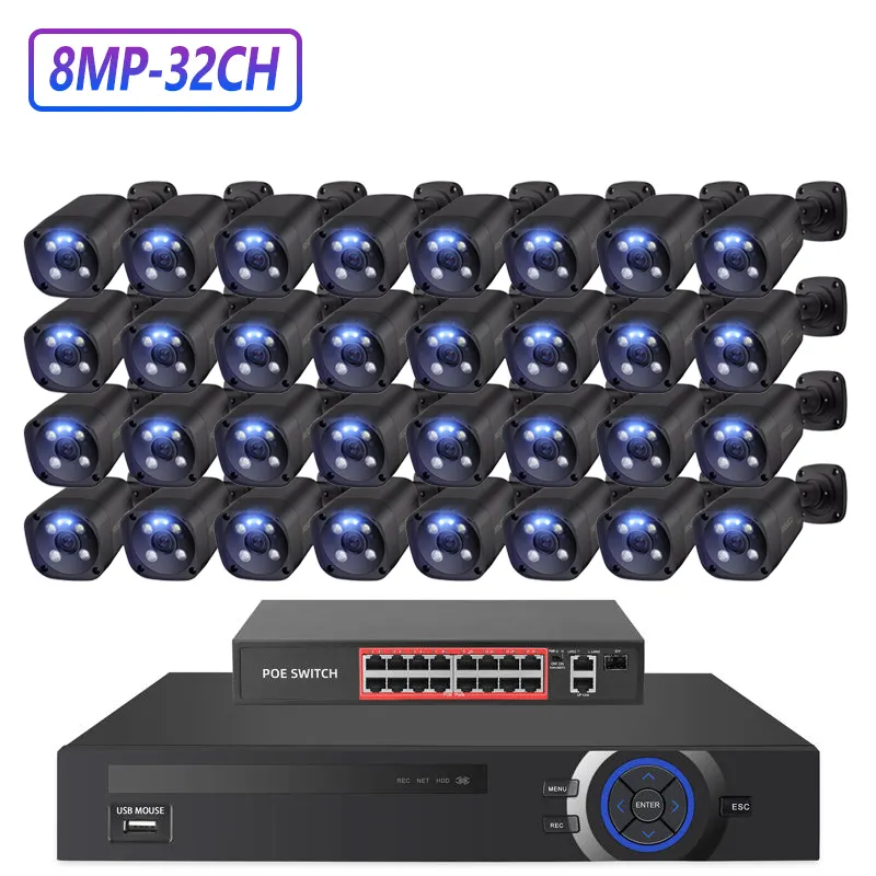 Système de caméra d'alarme domestique 8K Cctv Ptz caméra de sécurité domestique extérieure, Vision nocturne en couleur, Kit Poe Nvr pour magasin