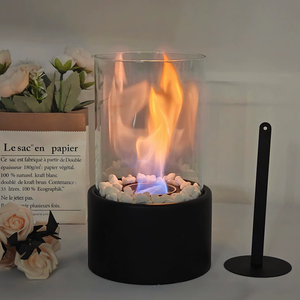 Firepit <span class=keywords><strong>de</strong></span> mesa redonda al por mayor, brasero <span class=keywords><strong>de</strong></span> metal negro, <span class=keywords><strong>chimenea</strong></span> <span class=keywords><strong>de</strong></span> mesa <span class=keywords><strong>de</strong></span> cristal con piedras decoradas - Product Image 4