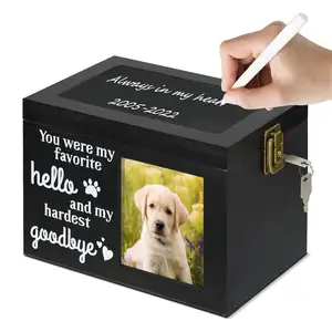 Caja de urnas conmemorativas para mascotas de madera grande biodegradable para cenizas de perros o gatos con marco de fotos