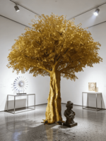 Arbre Banian Artificiel Doré de Luxe Personnalisable YR de 5,5 m - pour la Décoration Intérieure de Restaurant, Hôtel, Centre Commercial, Villa, Spa, Café