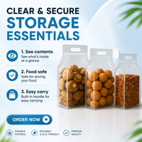 Sac d'emballage alimentaire en plastique laminé transparent de qualité alimentaire, résistant à l'humidité, à fond carré, à huit côtés scellés, avec logo personnalisé et poignée