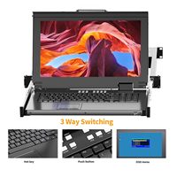 KVM Konsol Rak 1U Arvitek Monitor LCD 15.6 inci 8-Port untuk Kabel Keyboard Touchpad Cocok untuk Kedalaman Rak 23.6-31.5 inci Full HD