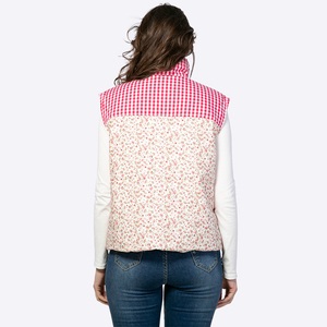 Chaleco Acolchado de Invierno para Mujer, con Cuello Alto, Diseño a Cuadros y Parches Florales, Sin Mangas, Fabricante - Product Image 6