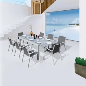 Cadre en aluminium massif avec plateau en céramique extensible, top en verre trempé, table à manger d'extérieur, patio