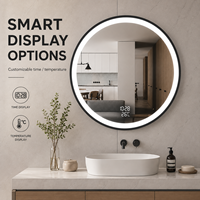 Miroir de salle de bain LED rond intelligent avec cadre en alliage d'aluminium brossé, cadeaux de maquillage pour femmes, fonction intelligente 3 couleurs, anti-buée