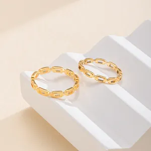 Fanhua Hot Sale Waterproof Minimalist Three Dimension Vintage 18K Real Gold Rectangle Oval Hollow Ring