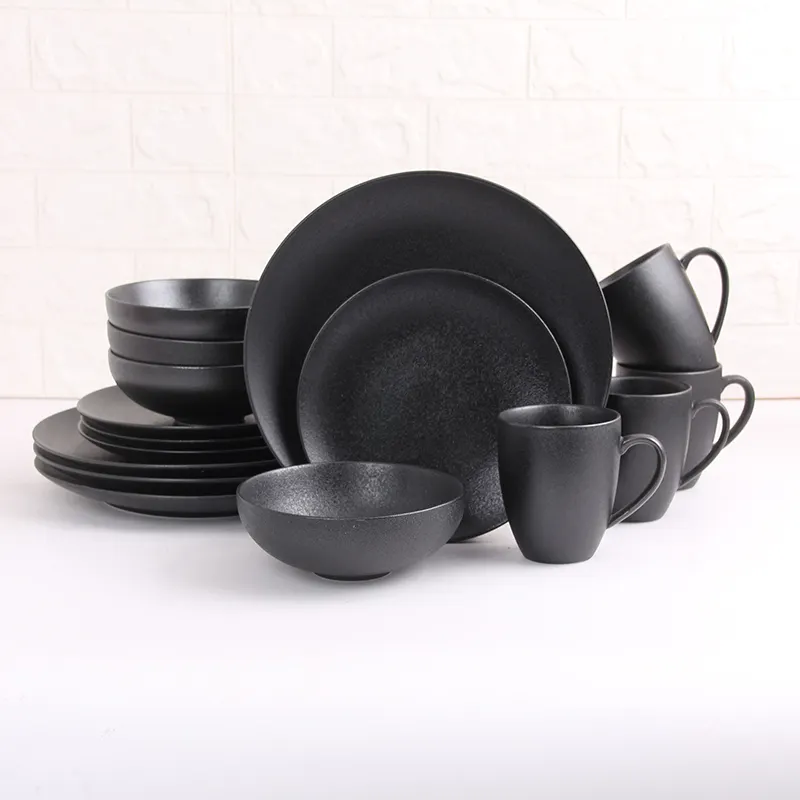 wholesale japan western style ceramic porcelain black matte european retro plates bowls restaurant decoration dinnerware