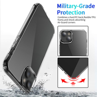 Étui de téléphone transparent pour iPhone 15 12 13 Pro Max 14 16 7 8 Plus 4 coins antichoc en TPU souple PC acrylique coque rigide