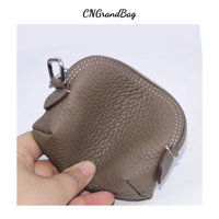 Dompet Koin Tahan Air Berbahan Kulit Sapi Lapis Pertama dengan Ritsleting, Dompet Mini Unisex, Clutch Kulit Lembut Pendek, Dompet Koin Minimalis
