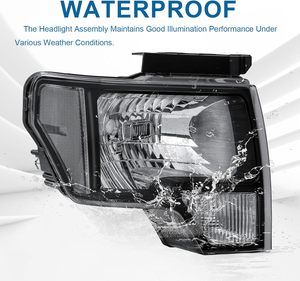 Phares compatibles avec Ford F150 2009-2014, paire de phares gauche et droit, lentille fumée, boîtier noir, réflecteur transparent - Product Image 4