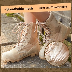 Bottes tactiques de désert unisexes en cuir de vachette, à tige haute, résistantes aux chocs, antidérapantes, avec semelle en caoutchouc pour l'entraînement en plein air - Product Image 2